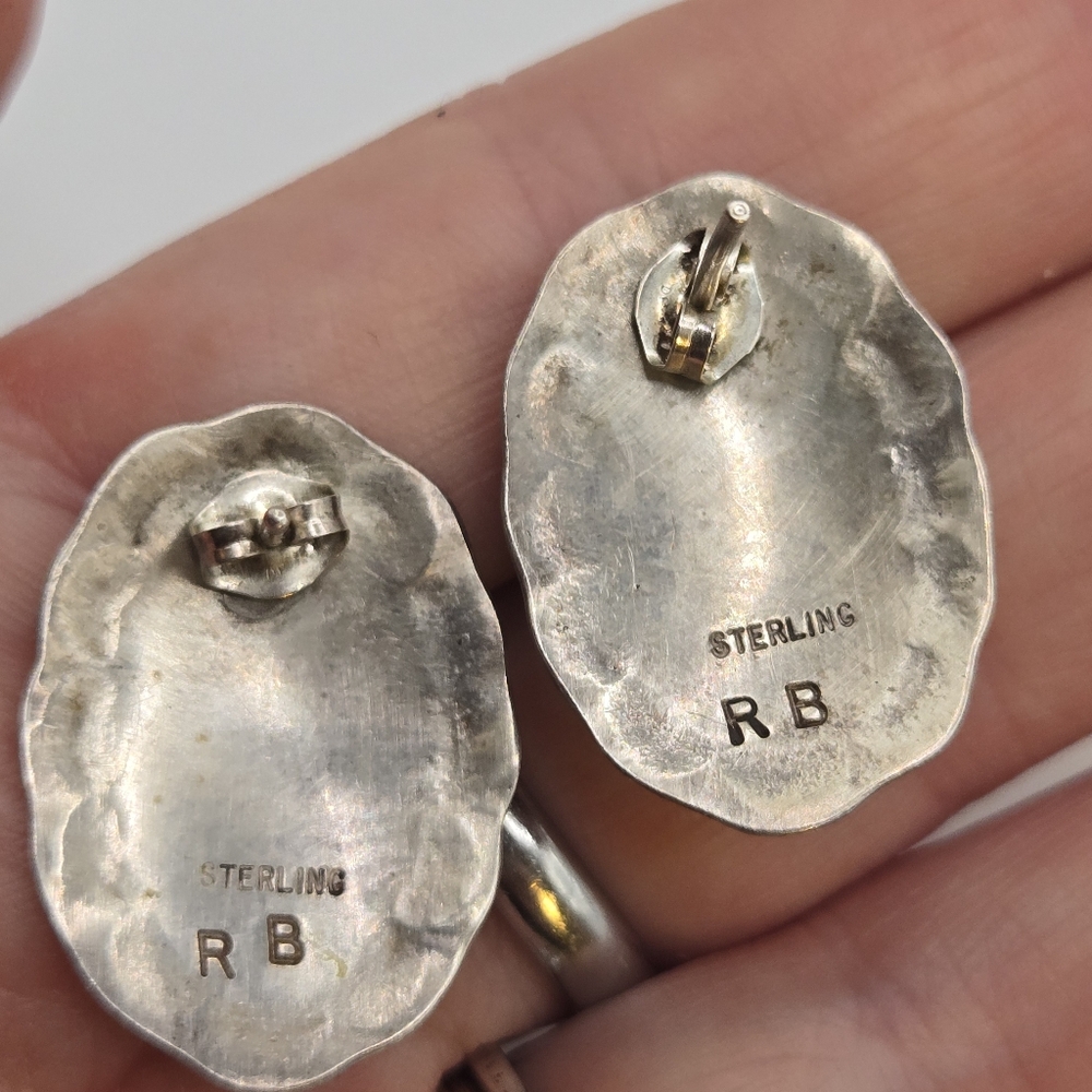 Sterling Silver Inlay Navajo Stud Earrings Richard Begay Native Artist Vintage - Picture 8 of 12